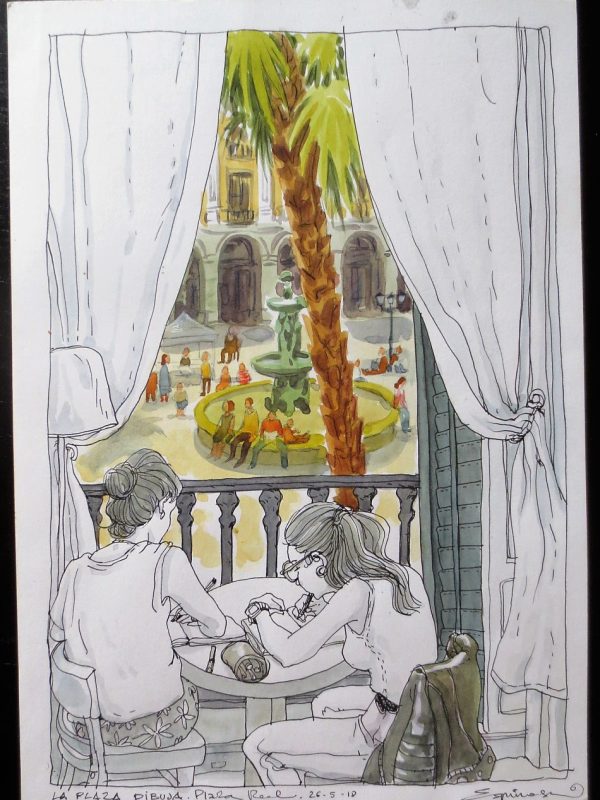 Plaza Reial / Barcelona - Dibujo original - Espinosa