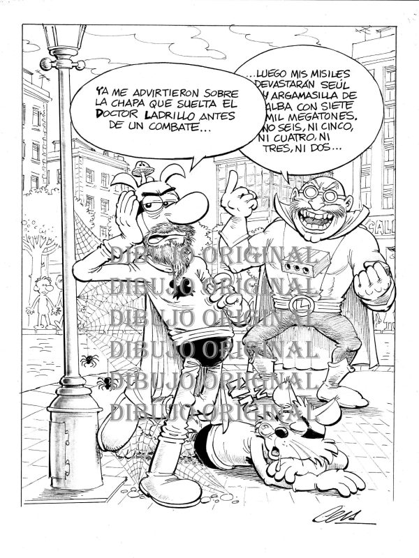 Pafman versus Dr Ladrillo - original drawing - Cera