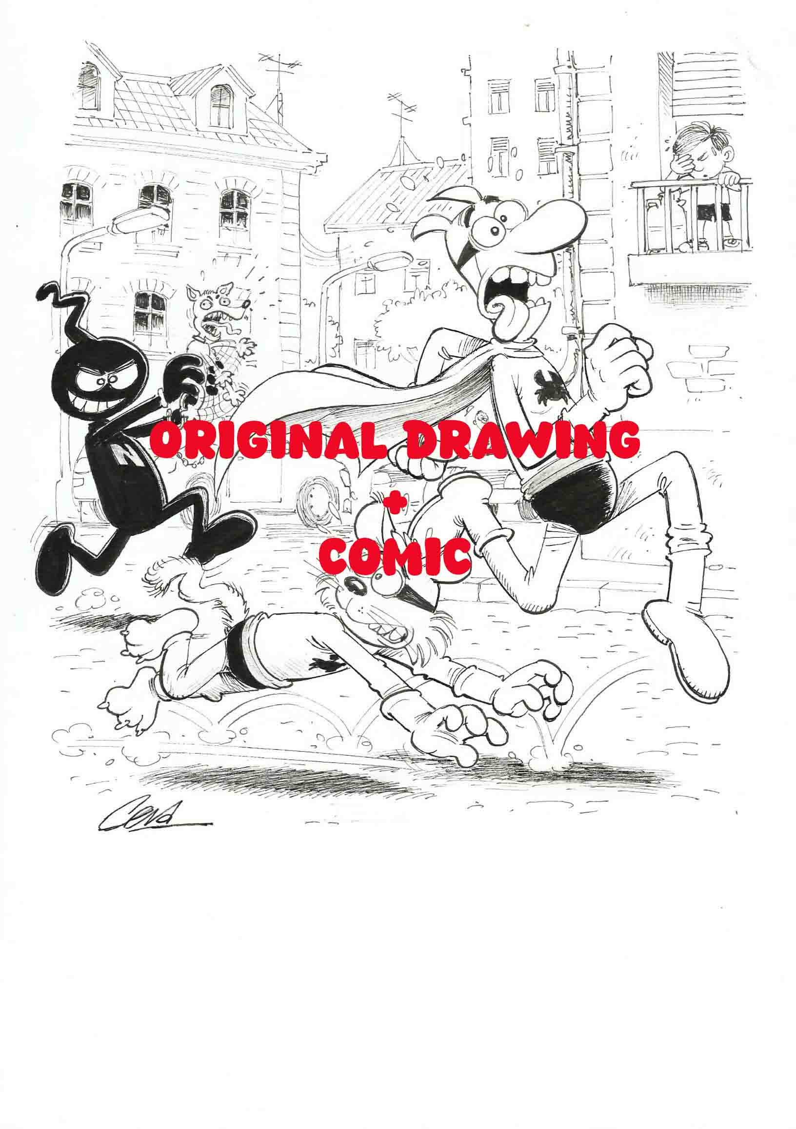 Dibujo original - Pafman Lindo perrito + Cómic Lo mejor de Pafman (dedicado) - Cera